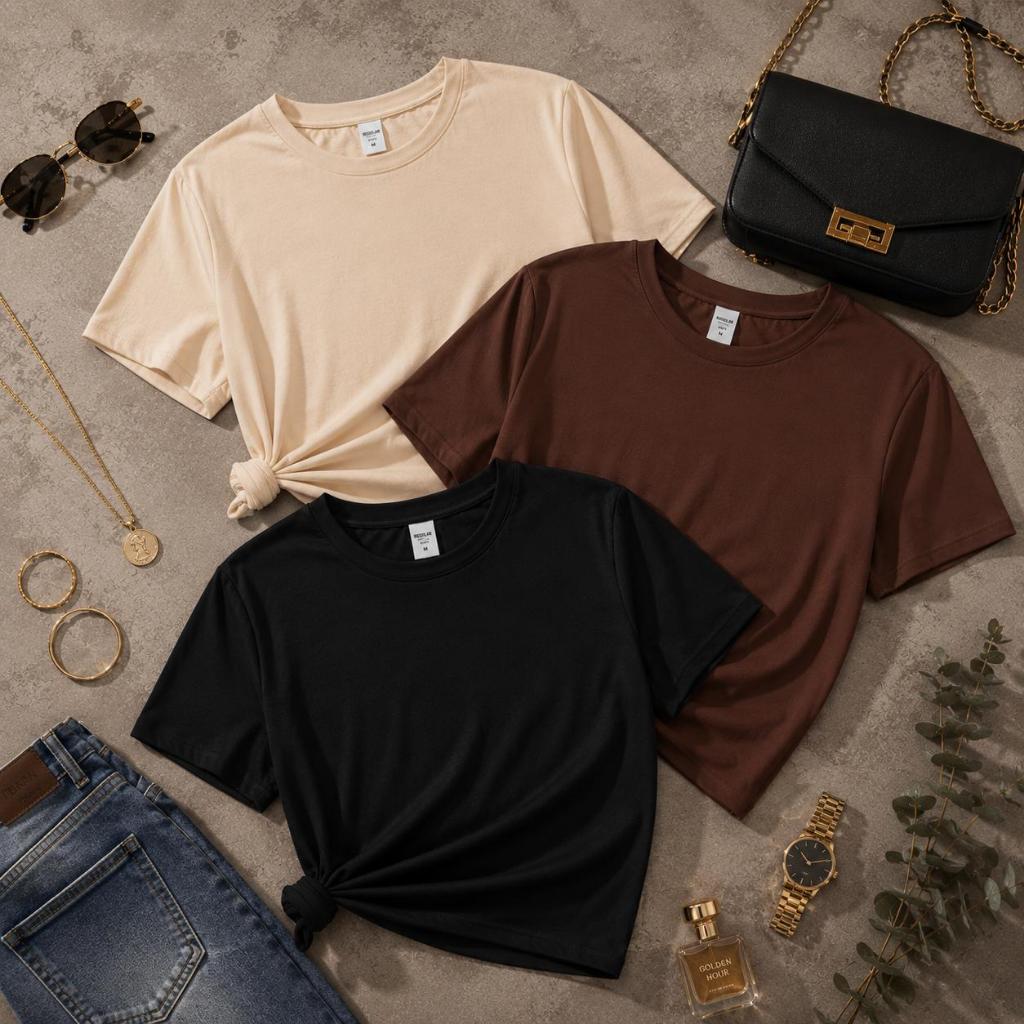 Kit 3 T-shirt Feminina Básica 100% Algodão Camisa Casual Envio Imediato