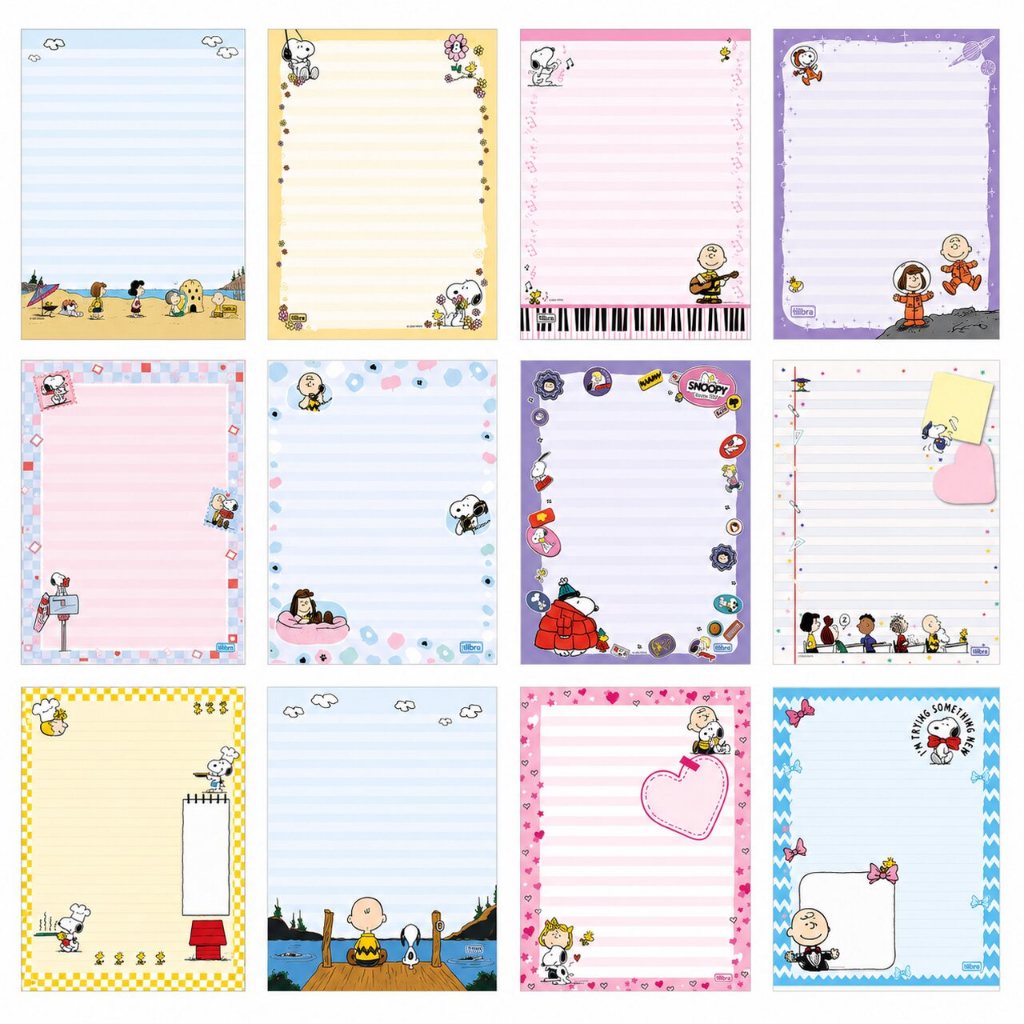Papel De Carta Colecionável Snoopy - 12 Folhas