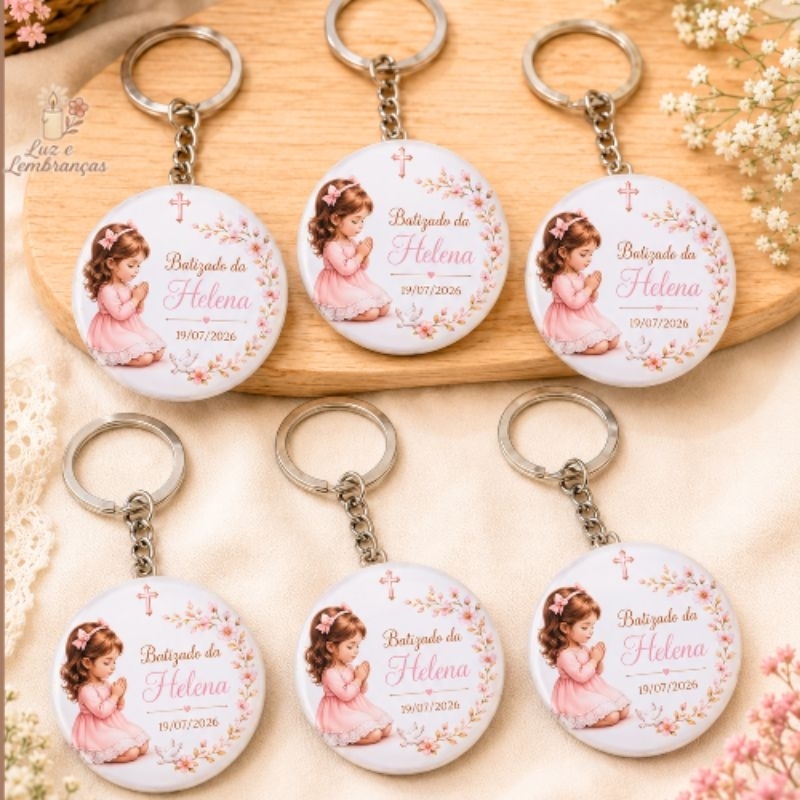 10 chaveiros personalizados lembrancinhas de batizado menina