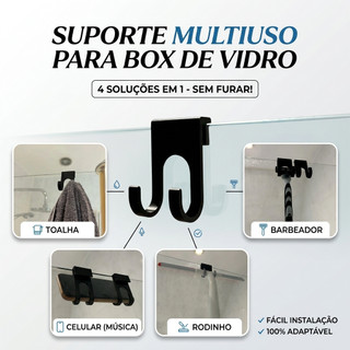 Gancho De Encaixe Box Vidro Banheiro Para Rodinho Celular Toalha Barbeador Suporte Universal Sem Furo Sem Cola e ventosa