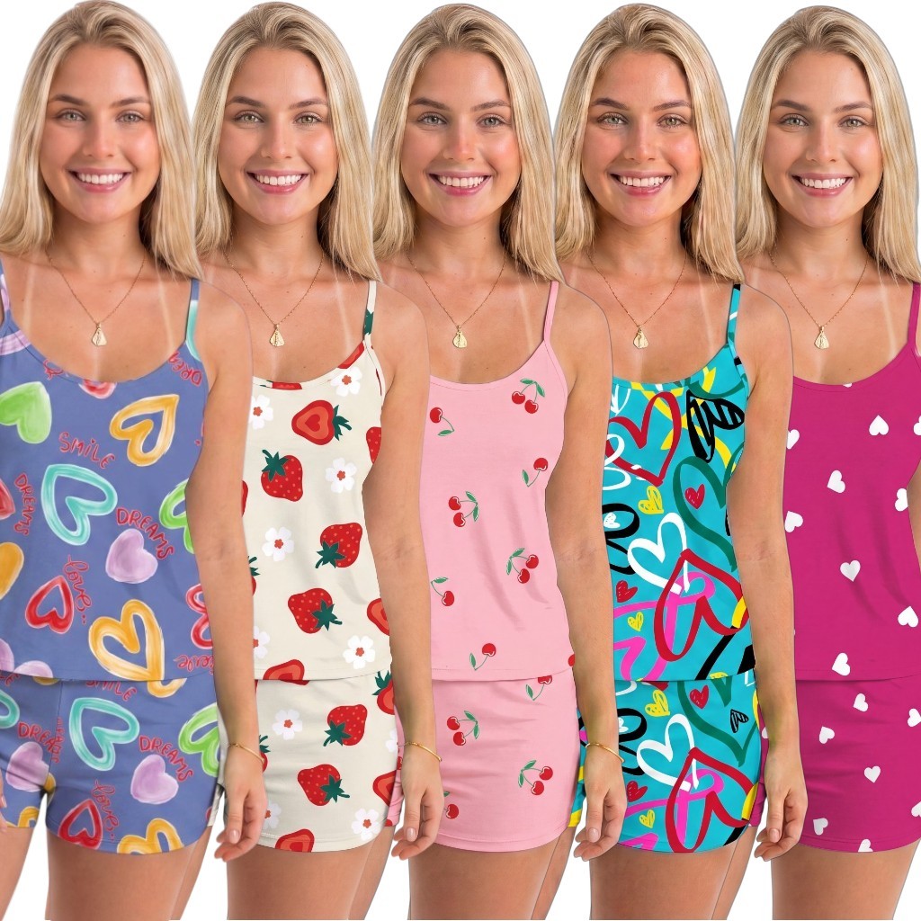 Kit 12 Peças (6 Conjuntos) Baby Doll Short Doll Pijama Conjunto Pijamas Feminino