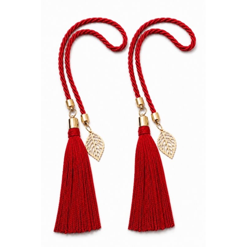 2 Cordões Decorativos com Tassel e Folha Dourada