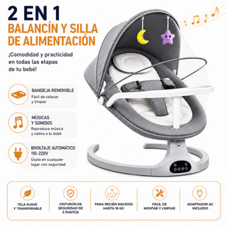 Cadeira de Balanço para Bebê, Balanço Infantil com Controle Remoto, Música, Mosquiteiro e Bandeja, Cadeira de Descanso