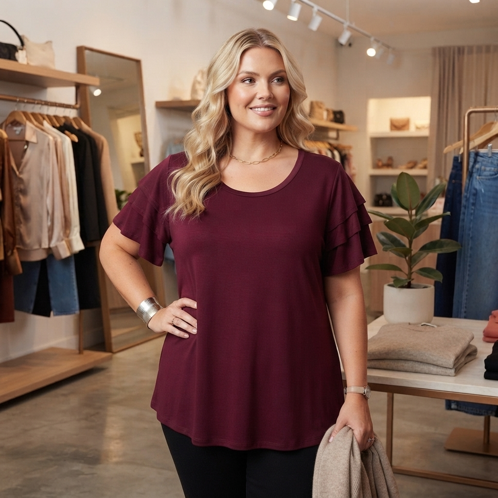 Kit 2 Blusas Femininas Plus Size Com Babado Manga Viscolycra Confortável