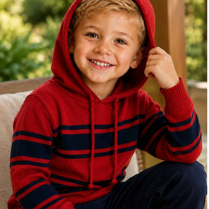 Suéter Com Capuz Tricot Infantil- Tamanho 02 ao 14
