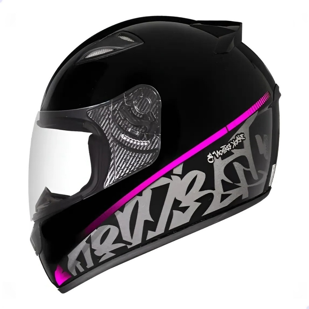 CAPACETE EBF SPARK FEMININO BLACK EDITION 3 PRETO E ROSA BRILHANTE