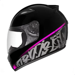 CAPACETE EBF SPARK FEMININO BLACK EDITION 3 PRETO E ROSA BRILHANTE