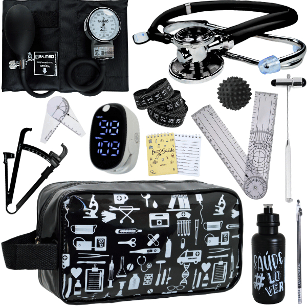 Kit Fisioterapia Goniometro Martelo  Estetoscópio Rappaport Duplo Aparelho de Pressão