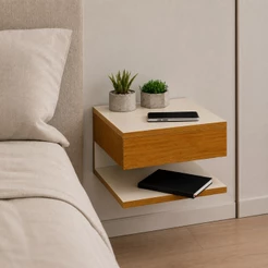 Mesa de Cabeceira Suspensa cor Offwhite com Gaveta e Prateleira Mesinha Suspenso off white