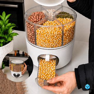 Dispenser De Grãos Giratório 6 Divisórias – Organizador Alimentos 360º Graus  Funcional  Praticidade