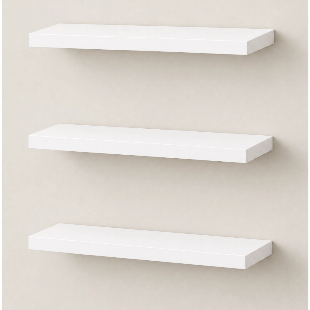 Kit 3 Prateleiras Flutuantes MDF 30x10cm 15mm Nicho Decorativo de Parede Cozinha Sala Banheiro Escritorio branco