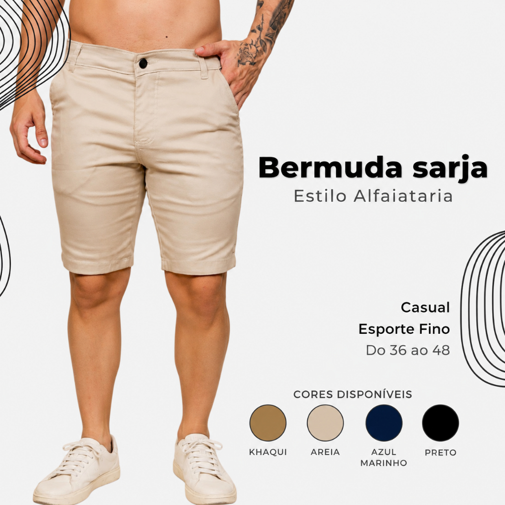Bermuda Masculina Slim Elastano Confortável Não Aperta Casual Esporte Fino