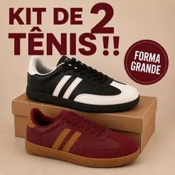 Kit 2 Tênis Femininos Casuais Camurça Detalhe Lateral Listra Dupla Moderno Confortável Moda