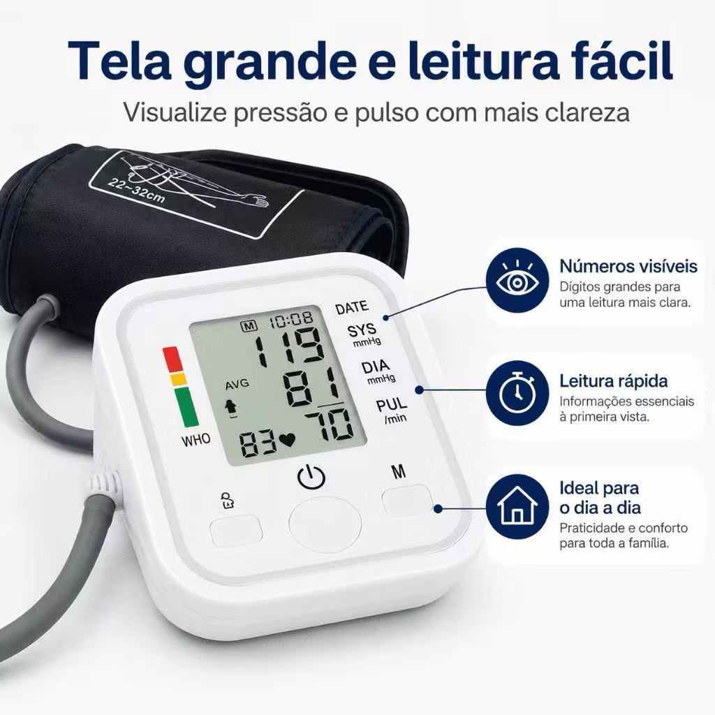 Aparelho Medidor De Pressão Arterial Digital De Braço Alta Precisão Com Instrução de Voz