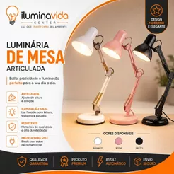 Luminária de Mesa Articulada Flexível Abajur Escritório Estudo Bivolt com Interruptor (Sem Lâmpada)