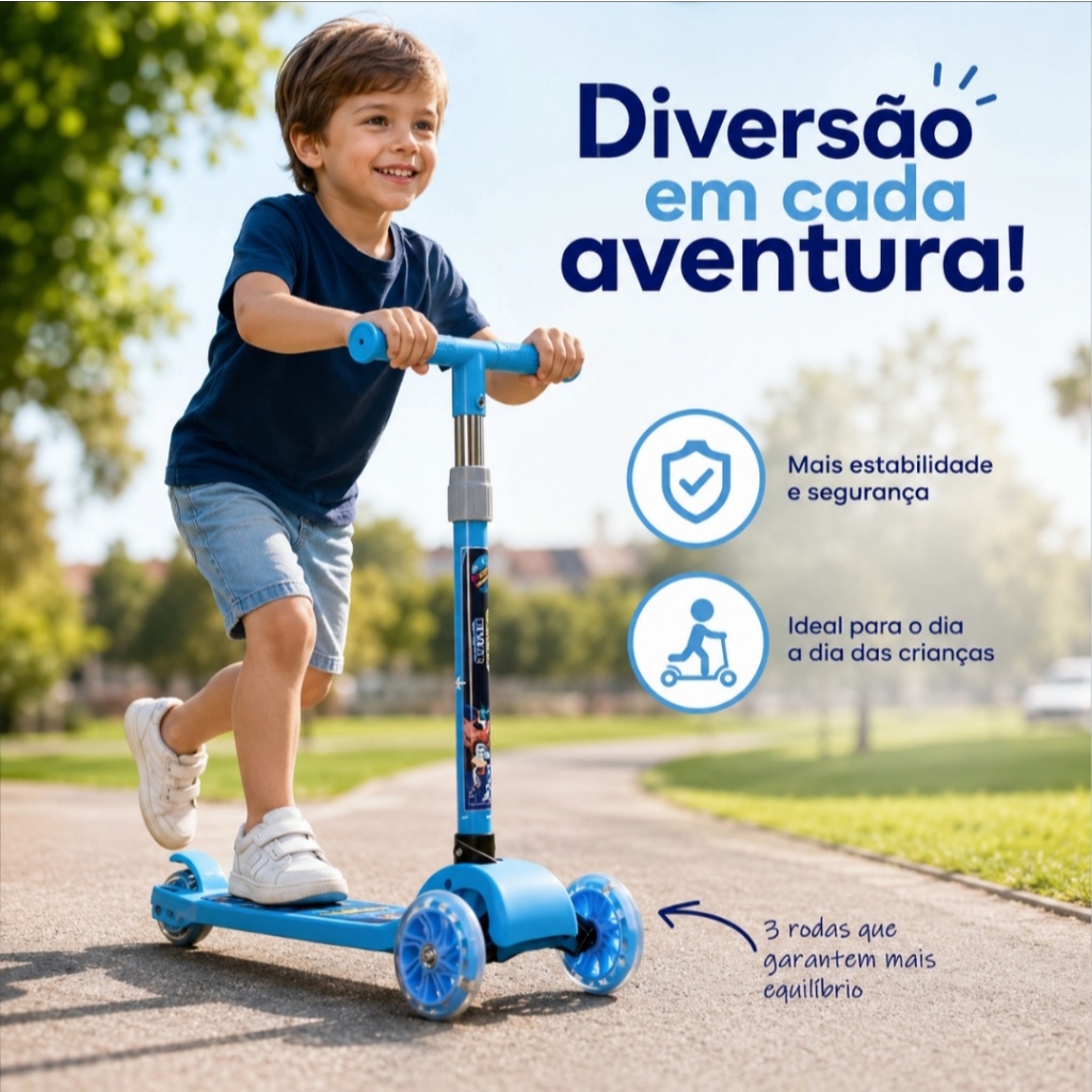 Patinete Infantil 3 Rodas De Led Dobrável Scooter Crianças Triciclo