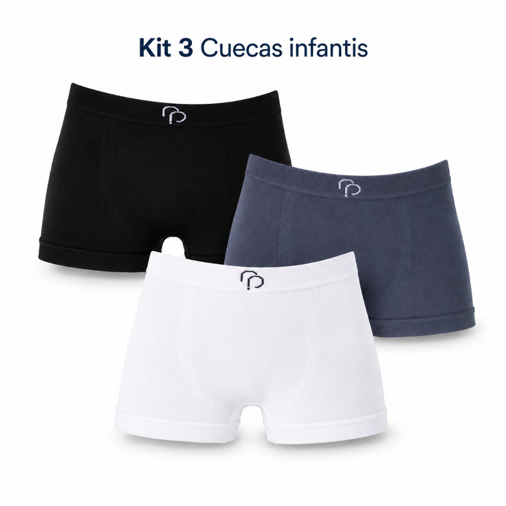 Kit 3 Cuecas Boxer Infantil Juvenil Microfibra Lisa Sem Costura