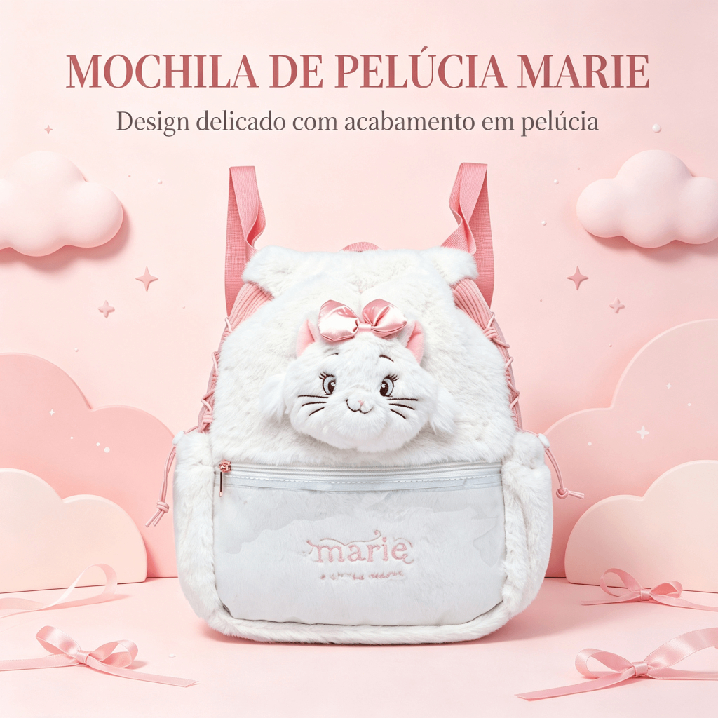 Mochila Infantil Gata Marie Macia Alça Reforçada Disney