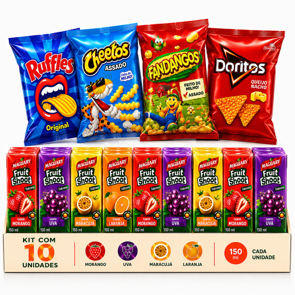 Kit Lanche 20 Unidades | 10 Salgadinhos Elma Chips + 10 Sucos Maguary Fruit Shoot 150ml