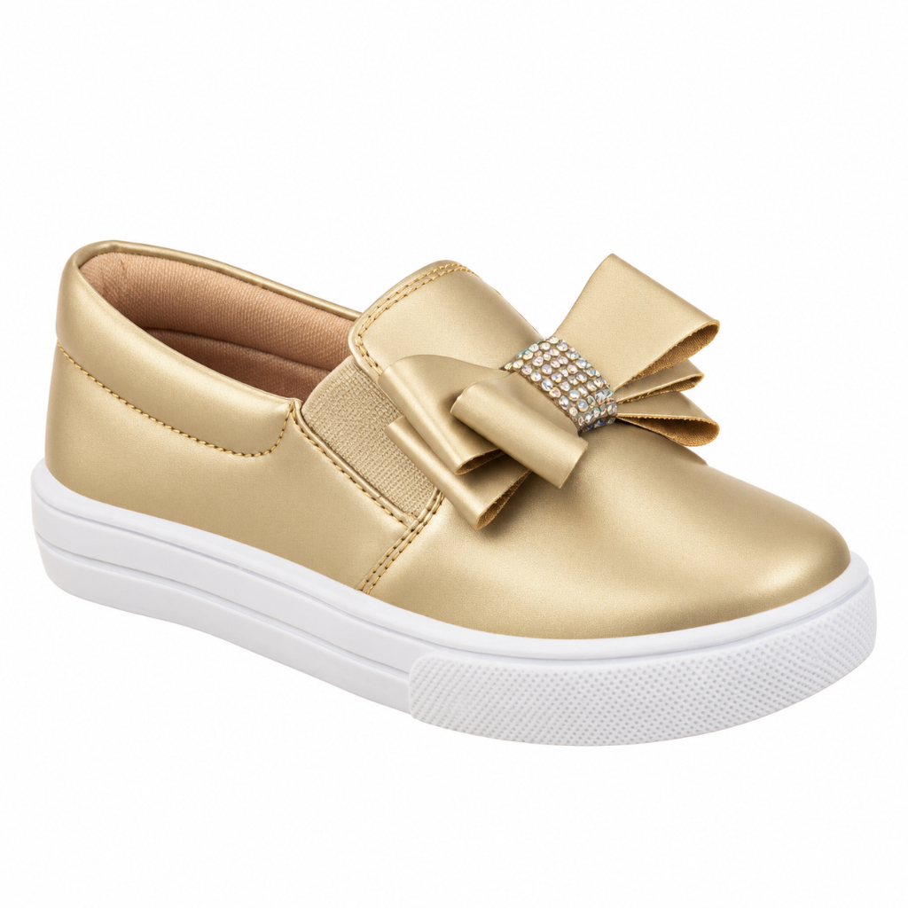 Tênis Casual Infantil Feminino Iate Slip-on Menina Laço Brilho Strass Confortável Moda Festa Calce Fácil Leve Enfeite · foto 2