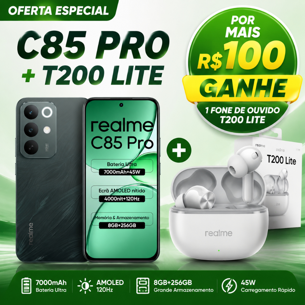 Celular realme C85 PRO Smartphone 8+256GB Original Versão Global Bateria 7000mAh Câmera 50MP NFC 6,67" C/Fone Bluetooth