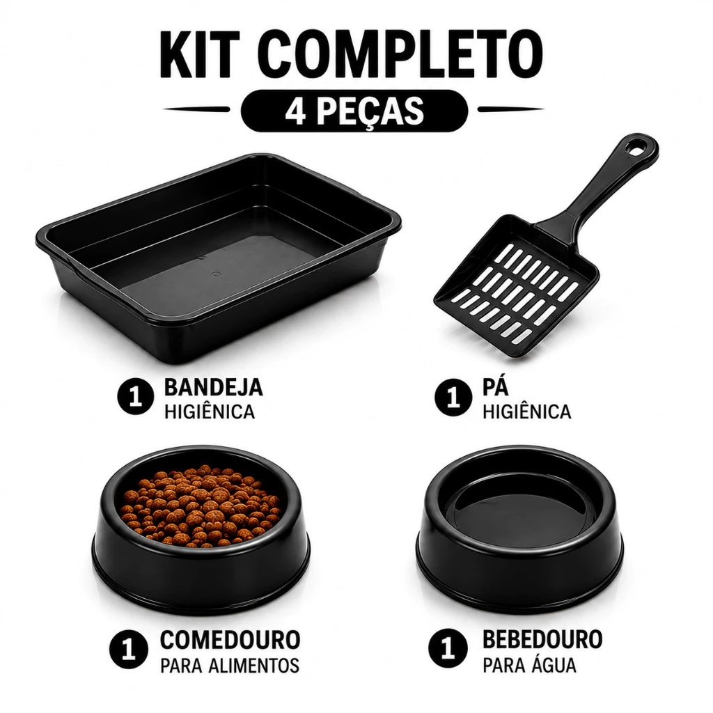 Kit Caixa De Areia Para Gatos Grande Bandeja Higiênica Banheiro de Gato 8L
