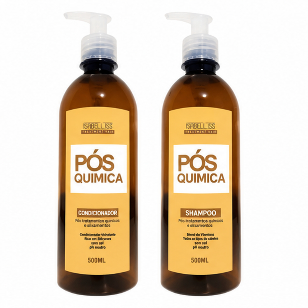 Kit Pós-Química Isabelliss Shampoo + Condicionador 500ml Reconstrução, Hidratação e Reposição de Massa Capilar