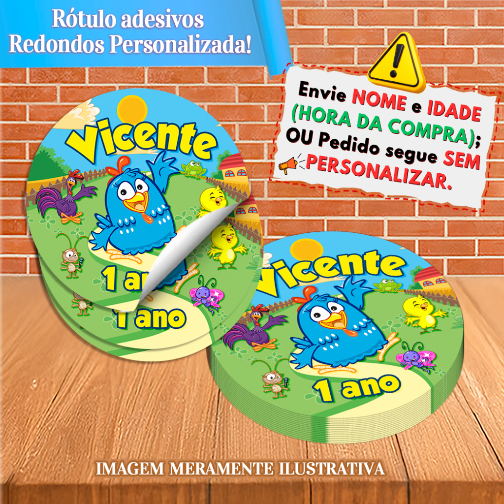 Adesivos Redondos Personalizados Galinha Pintadinha Tradicional e Candy