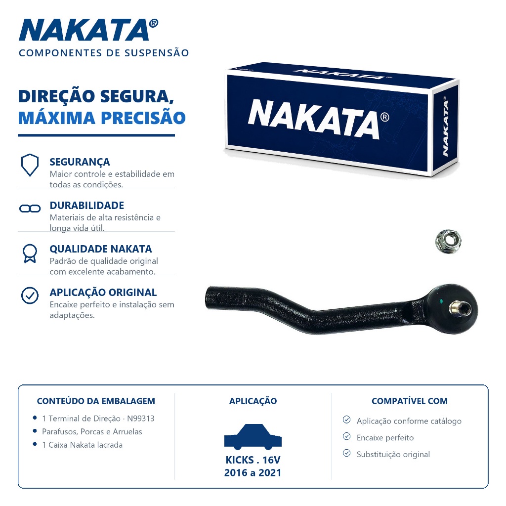 Terminal Direção Esquerdo Kicks 1.6 16V 2016 Até 2021 Original Nakata
