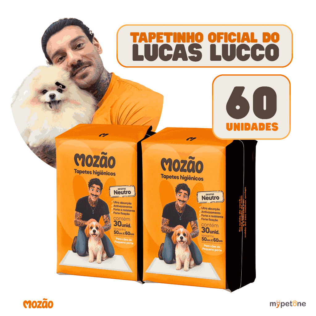 Kit 2 Tapete Higiênico Mozão Lucas Lucco Neutro 50x60 - 30 Unidades