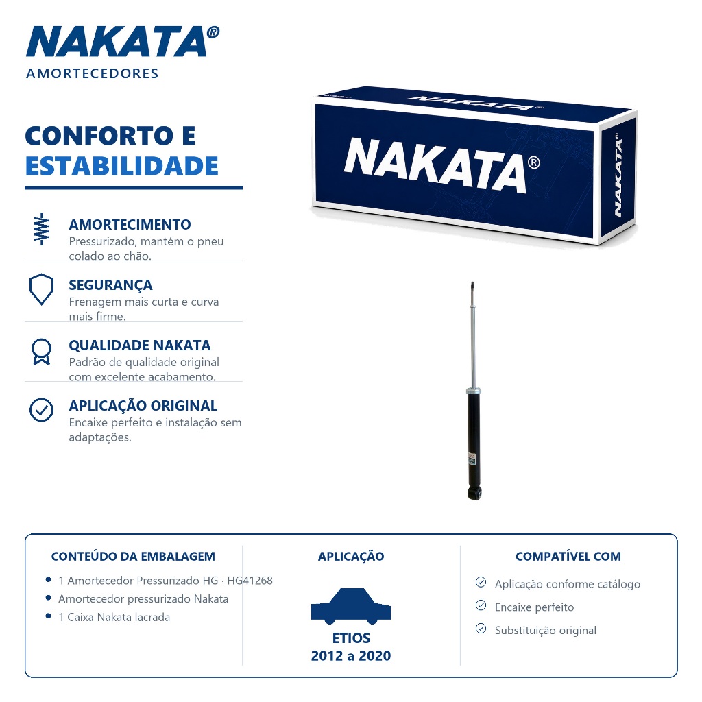 Amortecedor Traseiro Etios 2012 a 2020 Nakata HG41268