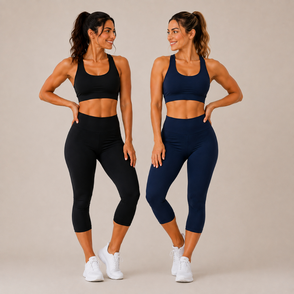 kit 2 Calça Corsário Capri Feminina Fitness Suplex Premium Cintura Alta Zero Transparência Academia Legging Capri