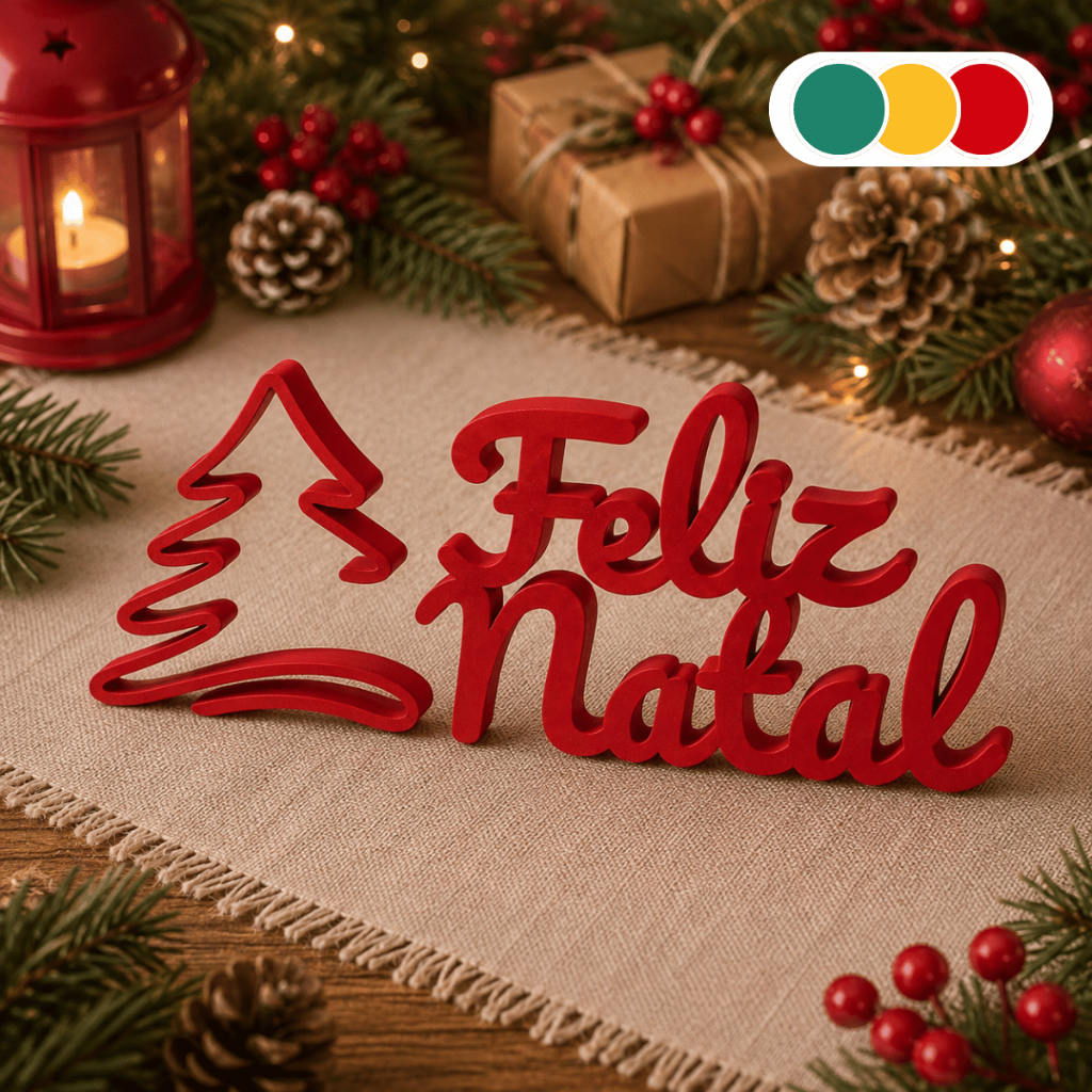 Letreiro Decorativo Feliz Natal Enfeite e Árvore Natalino Decoração de Mesa Frase