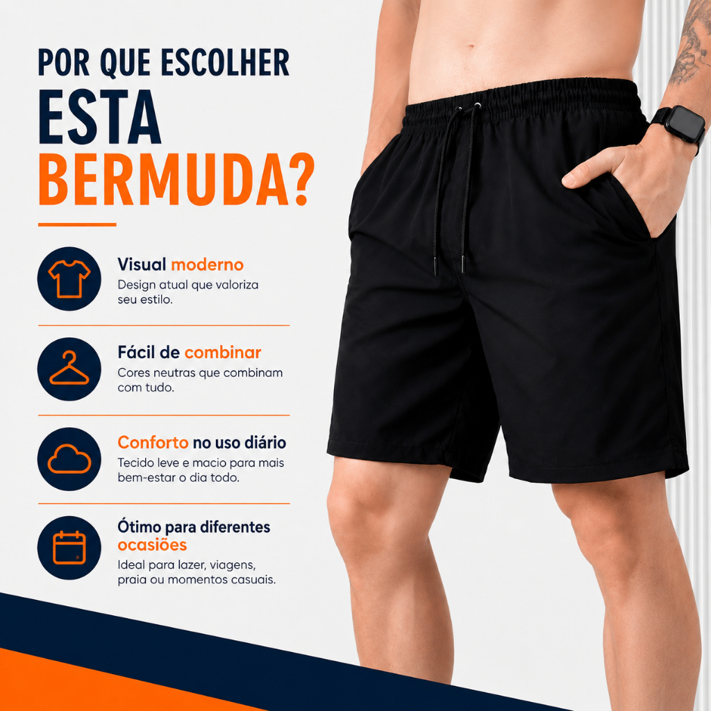 Kit 3 Peças Shorts Masculinas Reforçadas Tactel Caminhada Academia Piscina Praia Com Bolsos Homem — imagem 2 de 2