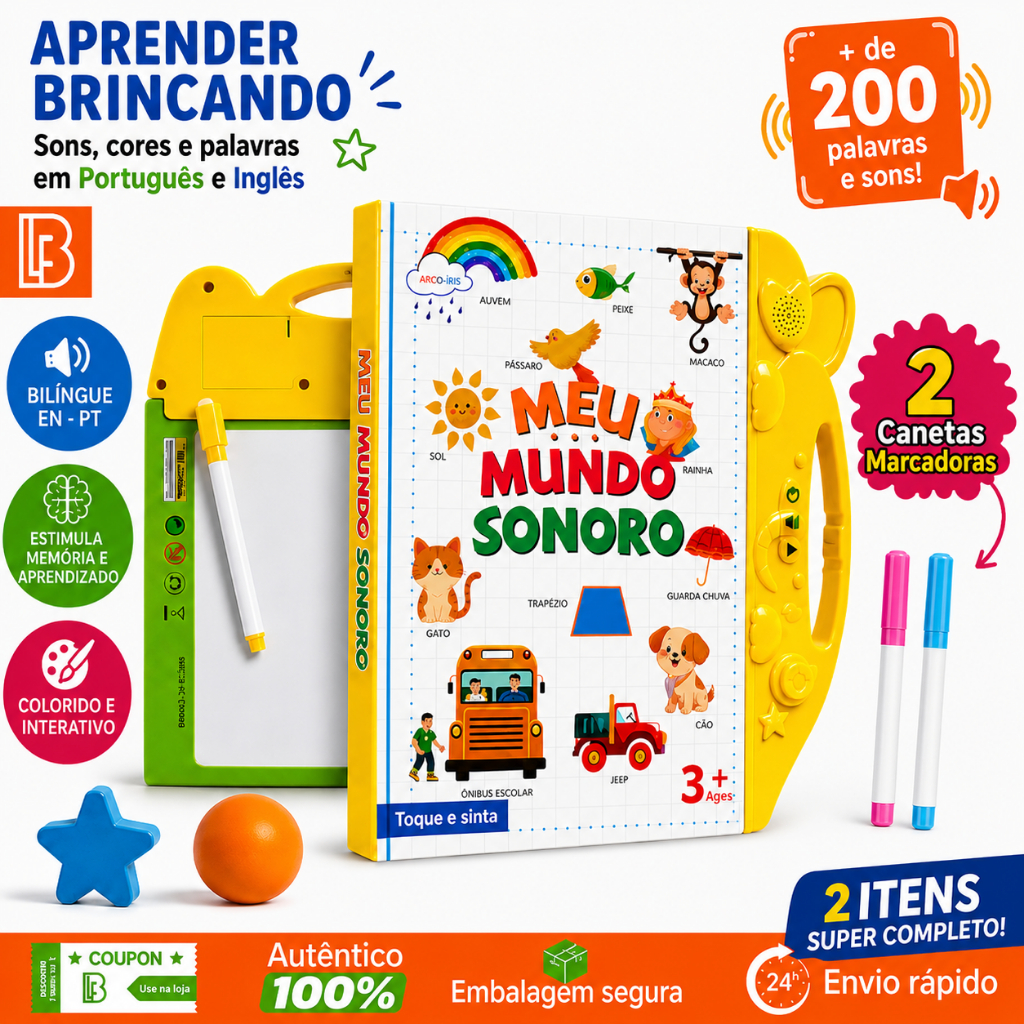 Livro Infantil Bilíngue Português Inglês Livro Interativo com Som Toque Inteligente Educativo Aprendizagem Crianças
