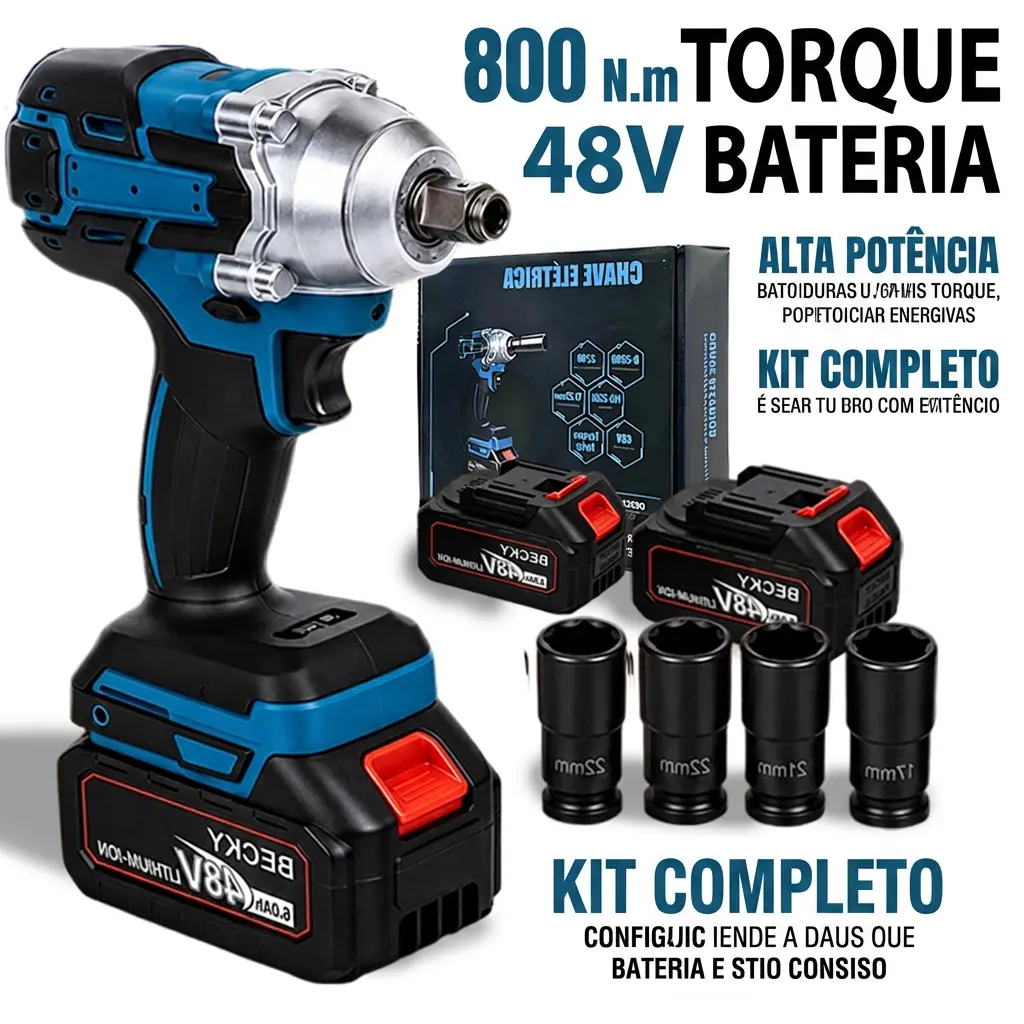 Chave De Impacto 48V 800Nm Brushless Sem Fio 2 Baterias Parafusadeira Automotiva Carro Pneus Oficina Soquetes LED