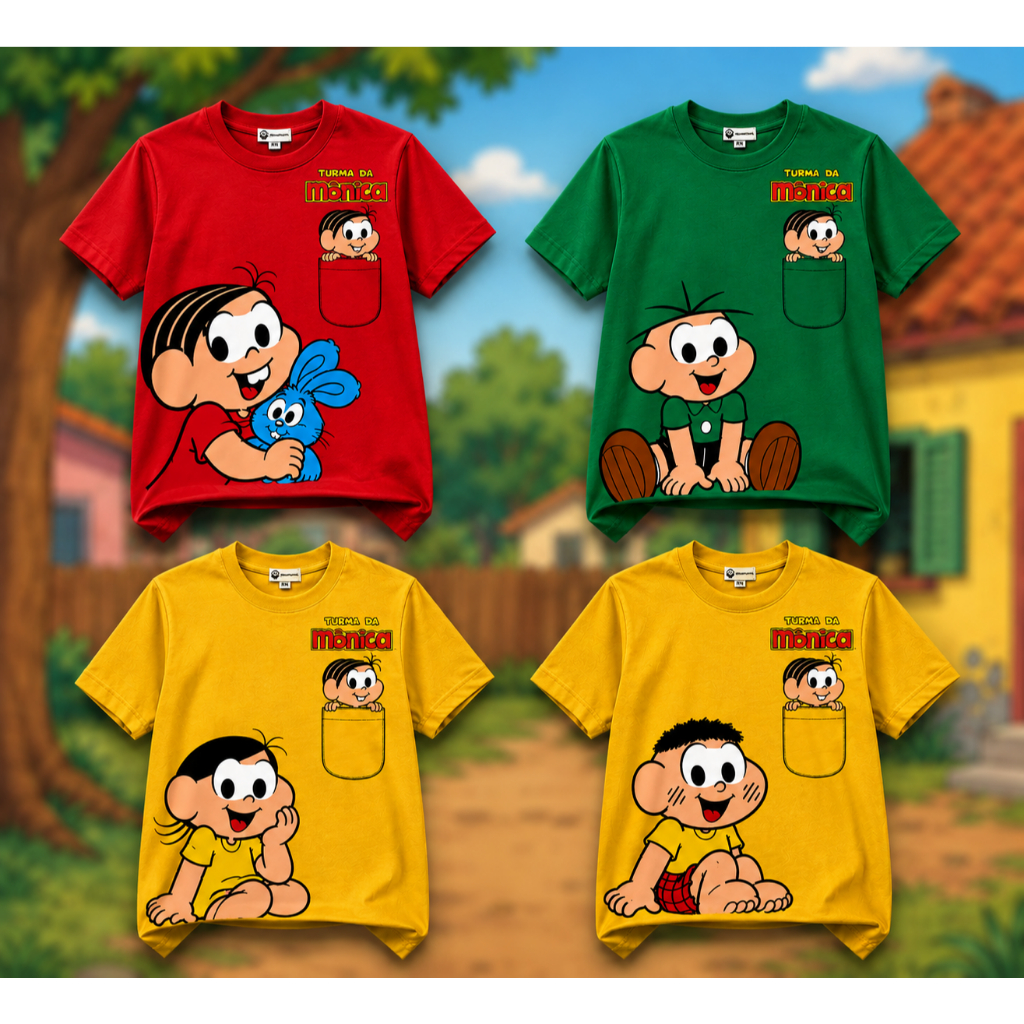 Camiseta infantil Juvenil Turma Da Monica - Monica - Cebolinha - Magali - Cascão Camisa Infantil Monica