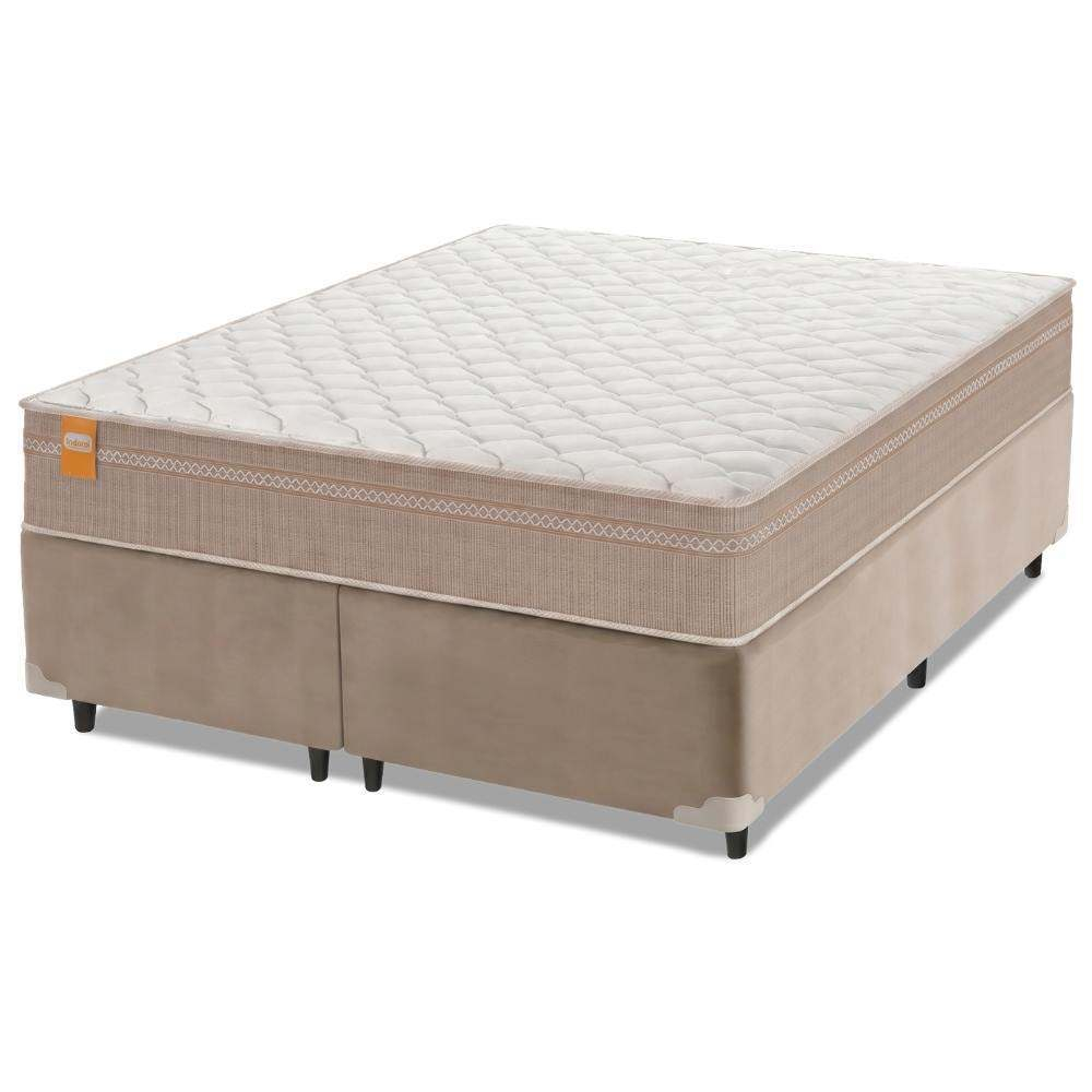 Cama Box Casal Queen Colchão Molas Qatar 158x198x60cm Bege/Branco Inducol - Suporta Até 200 Kg Por Pessoa