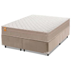 Cama Box Casal Queen Colchão Molas Qatar 158x198x60cm Bege/Branco Inducol - Suporta Até 200 Kg Por Pessoa
