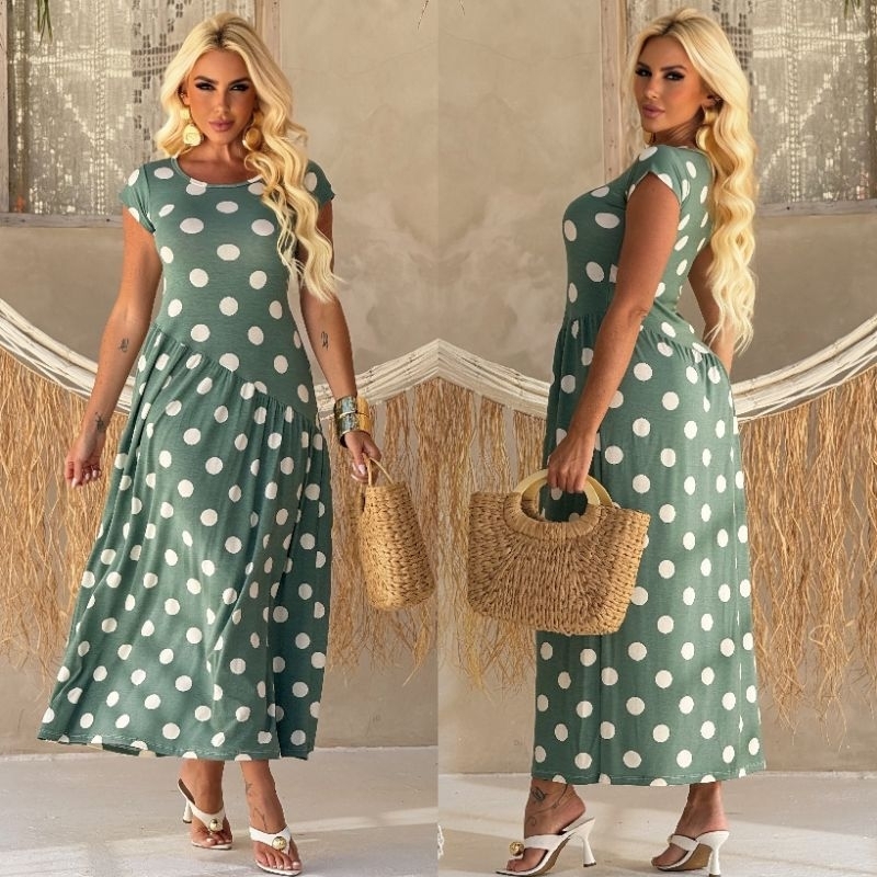 Vestido feminino assimétrico poá e lisos sem bojo modelo com manguinha tecido super confortável e elegante