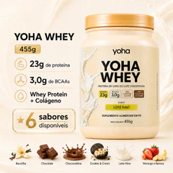 Whey Protein 100% Yoha 455g 23g Proteína + Colágeno Massa Muscular Alta Qualidade Sabo Leite Ninho Camila Loures