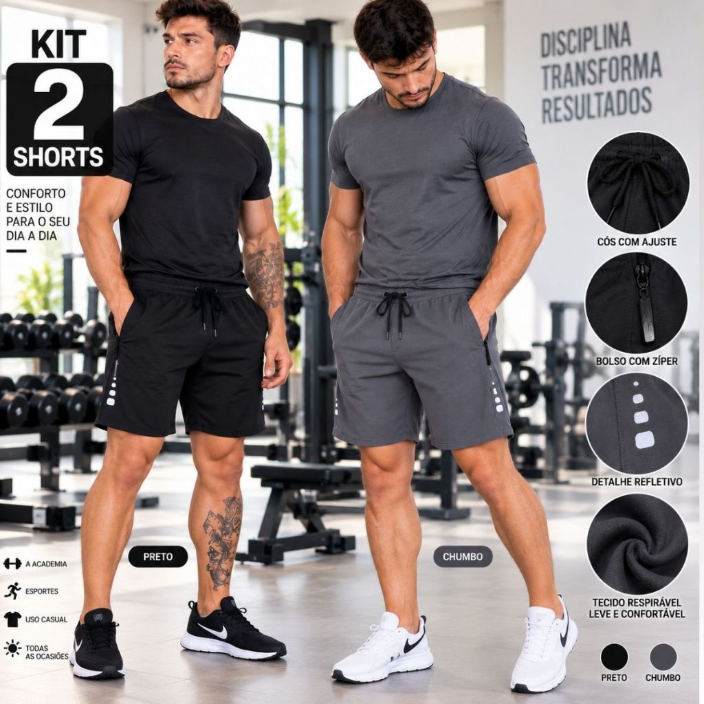 Kit 2 bermuda-shorts masculino Tam M ao G5 com elastano lycra praia Esportiva Seca Rápido Academia