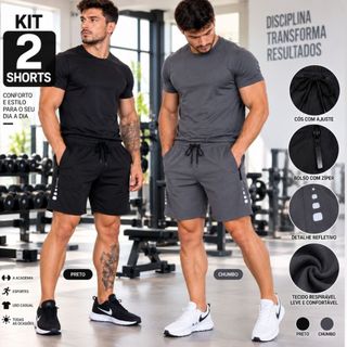 Kit 2 bermuda-shorts masculino Tam M ao G5 com elastano lycra praia Esportiva Seca Rápido Academia