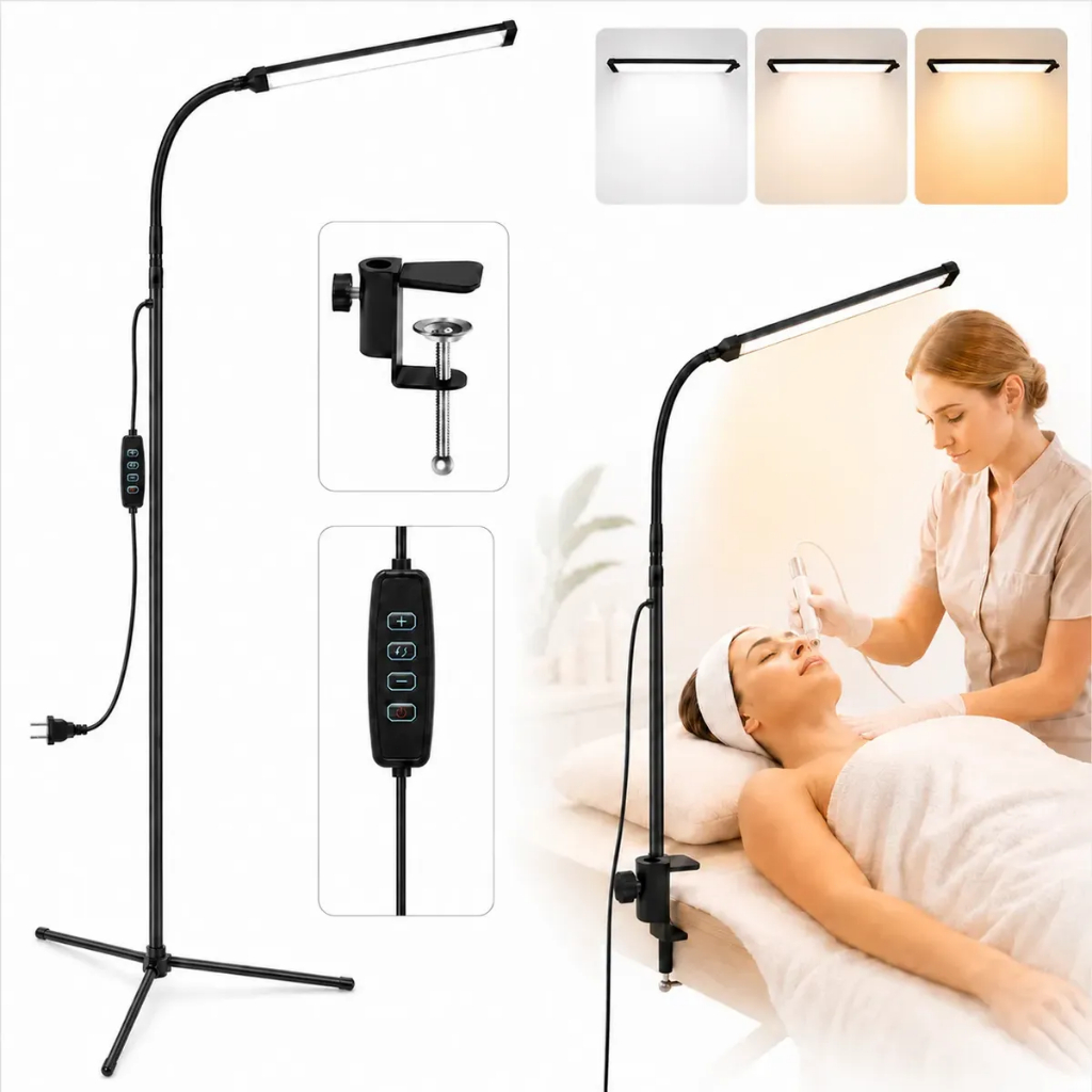 Luminária De Chão Led Tripé Regulável Para Estética Preto Lupita