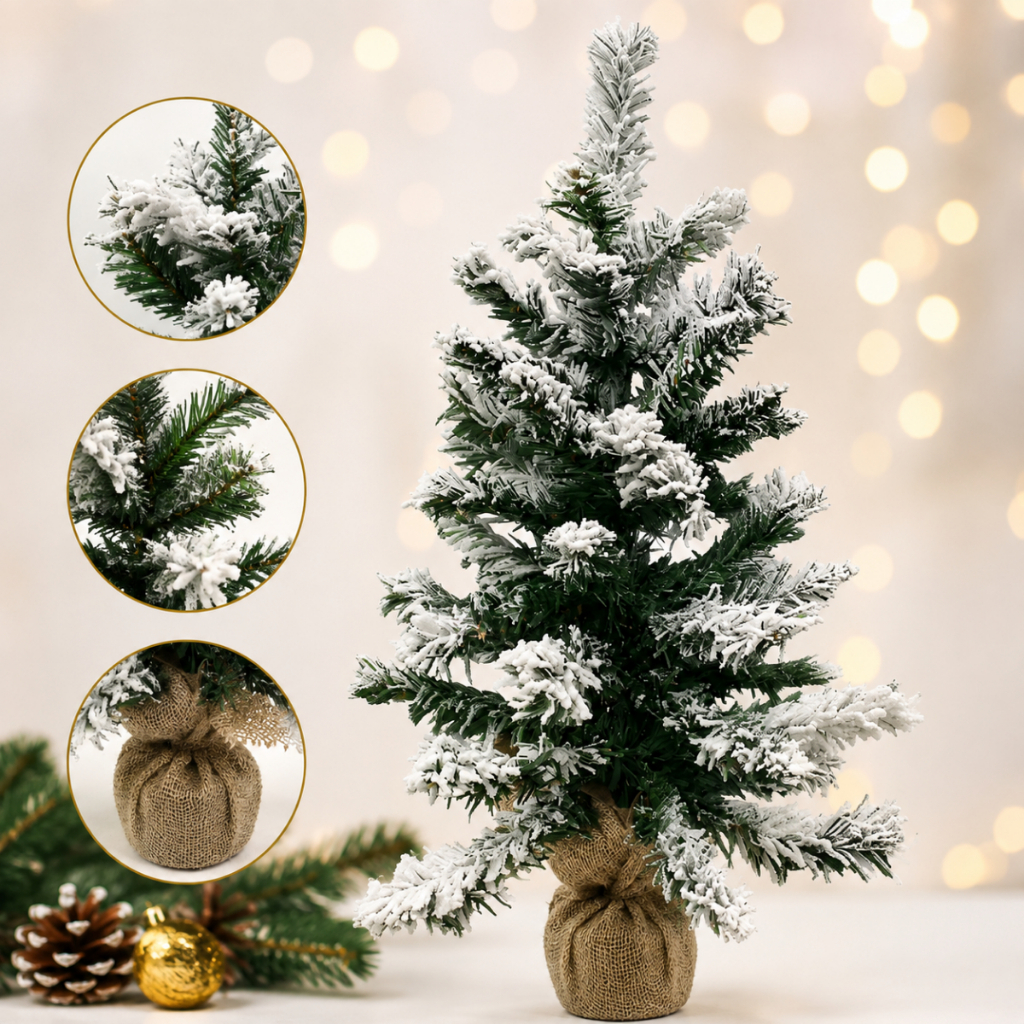Mini Arvore de Natal Nevada Flocos de Neve Luxo 55CM 60 GALHOS