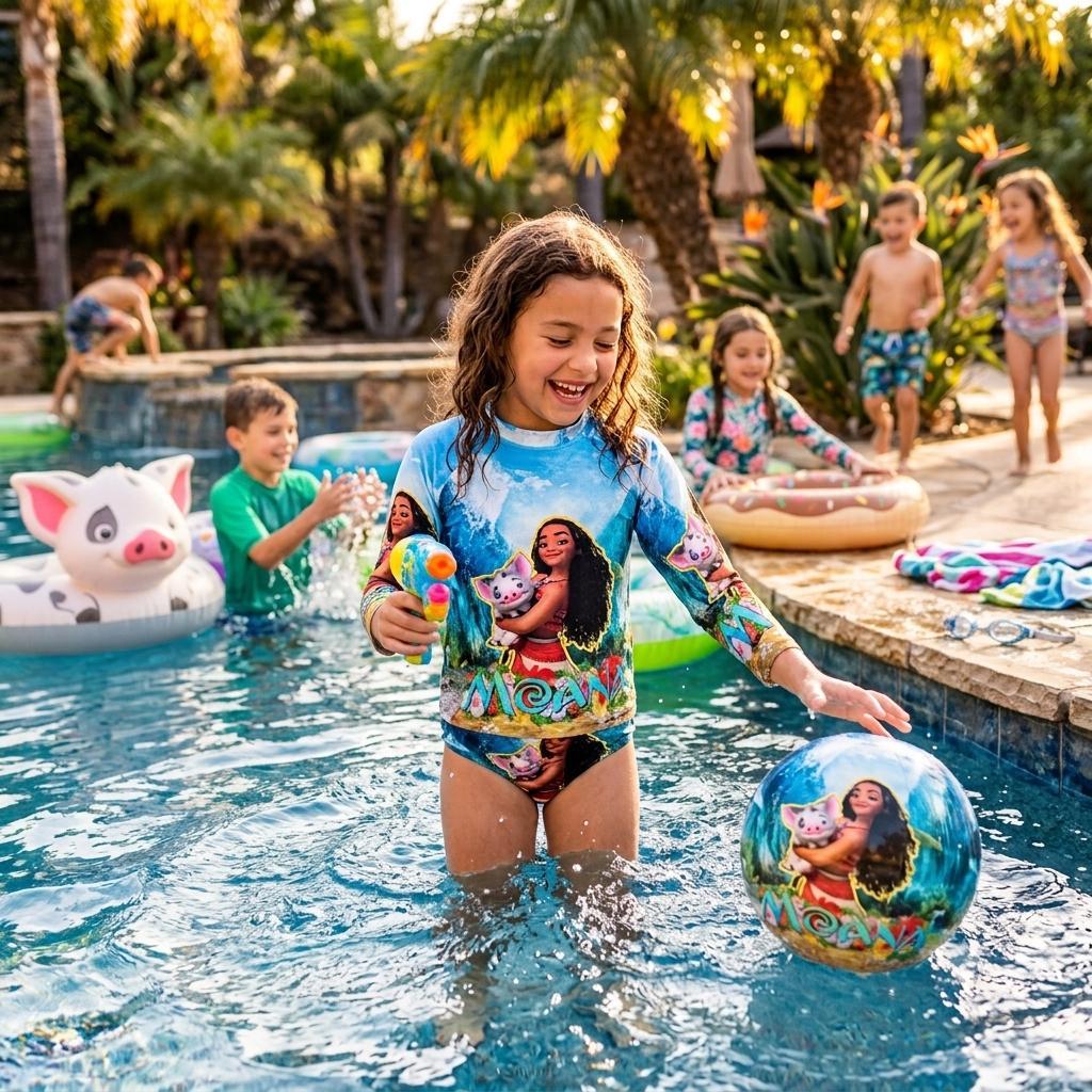 Conjunto de banho com proteção UV 50+ / Natação/ biquíni + camisa - Moana /Gabby DOLLHOUSE