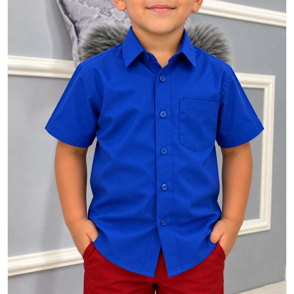 Blusa Gola Polo Social Camisa Manga Curta De Botão Com Bolso Infantil Para Menino 4 Ao 12 Anos