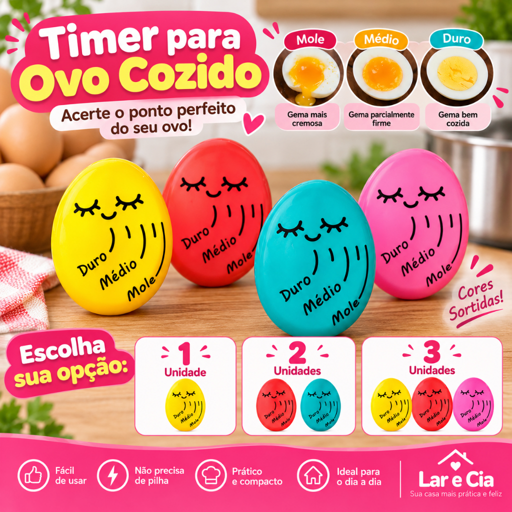 Kit 1, 2, 3 uni Timer para Ovo Cozido Marcador de Ponto Duro Médio Mole Cores Sortidas