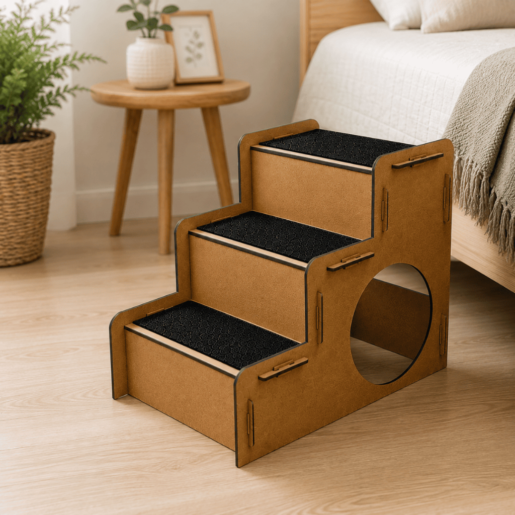 Escada Para Cachorro Gato Pet 3 Degraus Mdf Com Carpete 45x38x28cm
