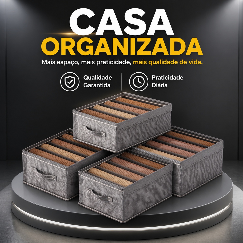 Caixa Organizadora Dobrável com Divisórias 44x25x17cm para Guarda‑Roupa — imagem 2 de 2
